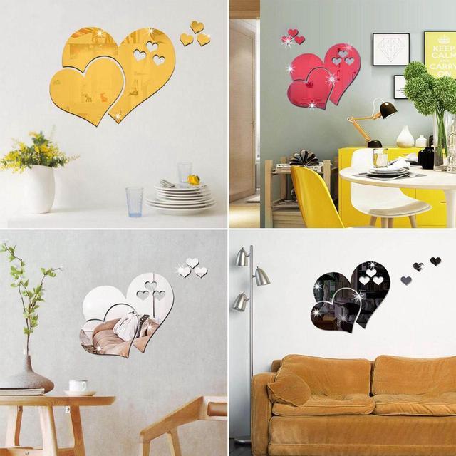 3D Hearts Mirror Wall Stickers Decal DIY Art Mural Removable Home Room Decor