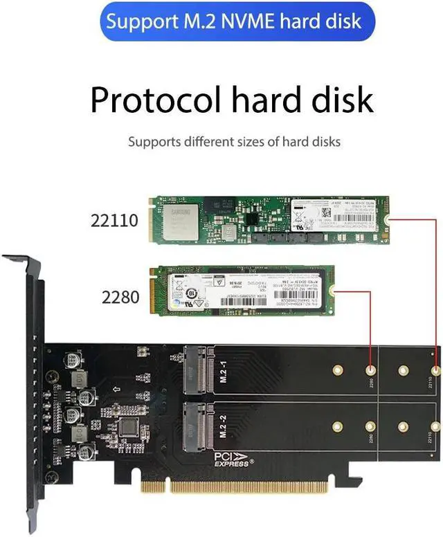 Alt view image 5 of 5 - PCIe To M2 Adapter Card PCIe X16 4 Port M2 NVME M Key SSD Converter M.2 PCI Express X16 Adapter VROC RAID Expansion Card