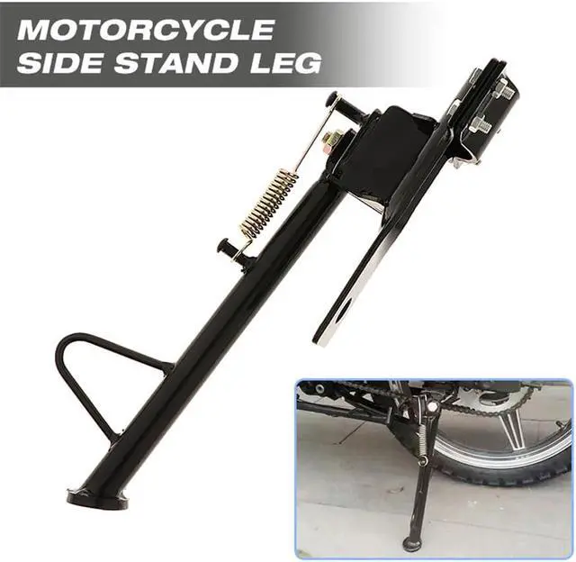 Alt view image 6 of 7 - Acaigel Black Motorcycle Kickstand Side Stand Spring Dirt Pit Bike Fit Round Bar Tube US