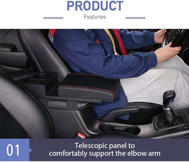 Alt view image 3 of 5 - Furulu Universal Black Car Center Console Armrest Pad Cup Holder PU Leather USB Charger