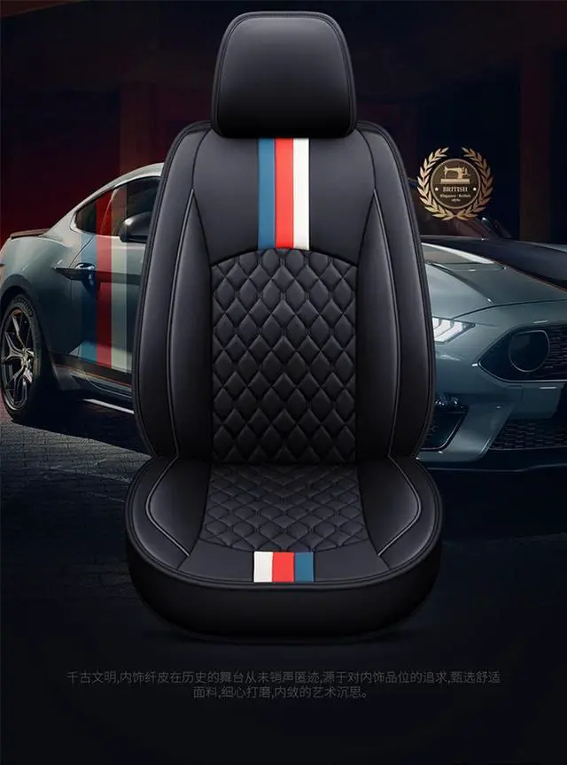 Alt view image 4 of 7 - Paiying Black PU Leather Full Set Car Seat Cover Cushion Protector Pad  US Ship