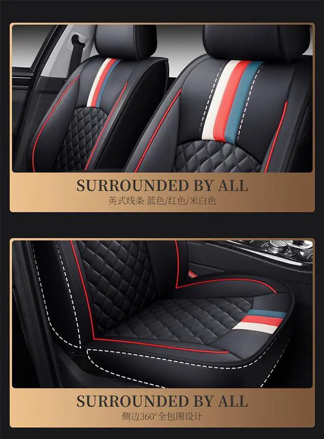 Alt view image 6 of 7 - Paiying Black PU Leather Full Set Car Seat Cover Cushion Protector Pad  US Ship
