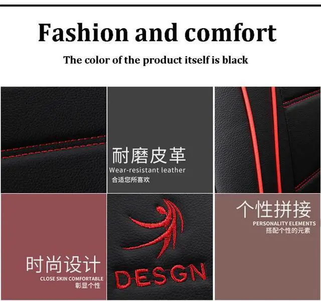 Alt view image 7 of 7 - Paiying Luxury Black PU Leather Car Seat Cover Pad Full Set Cushinon Red Line USA Ship