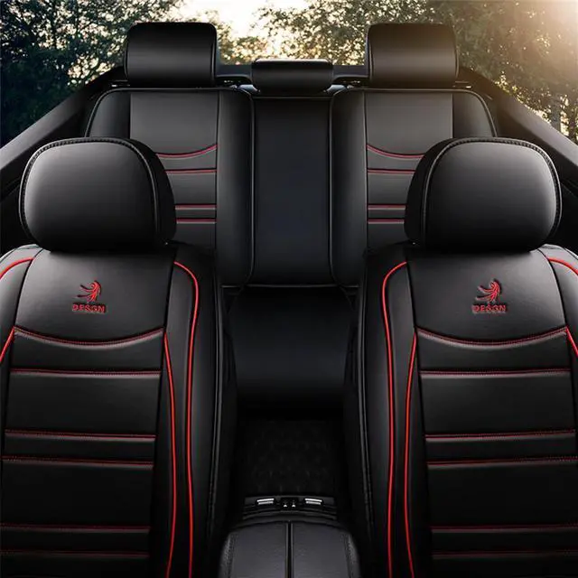 Alt view image 6 of 7 - Paiying Luxury Black PU Leather Car Seat Cover Pad Full Set Cushinon Red Line USA Ship