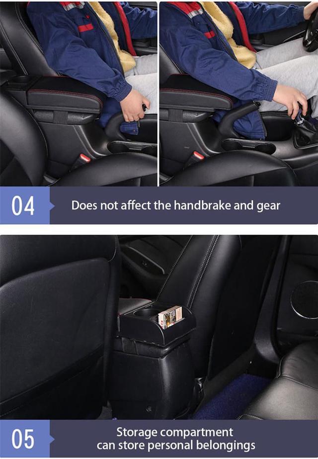 Alt view image 5 of 5 - Furulu Universal Black Car Center Console Armrest Pad Cup Holder PU Leather USB Charger