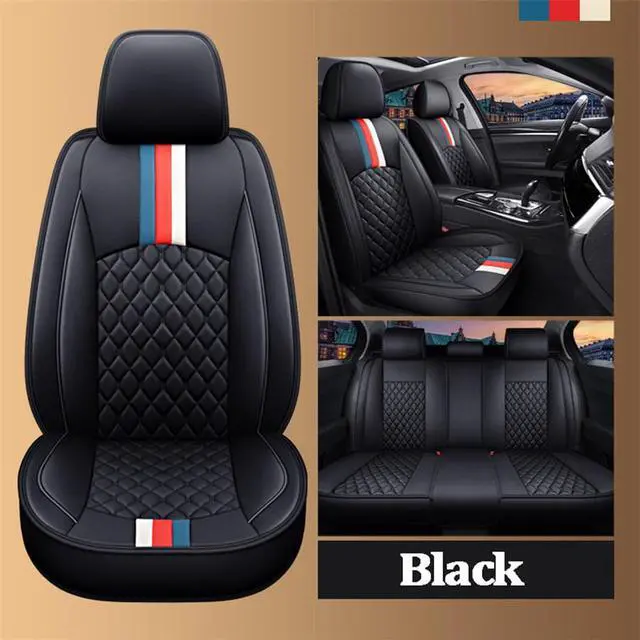Alt view image 3 of 7 - Paiying Black PU Leather Full Set Car Seat Cover Cushion Protector Pad  US Ship