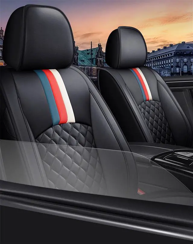Alt view image 5 of 7 - Paiying Black PU Leather Full Set Car Seat Cover Cushion Protector Pad  US Ship