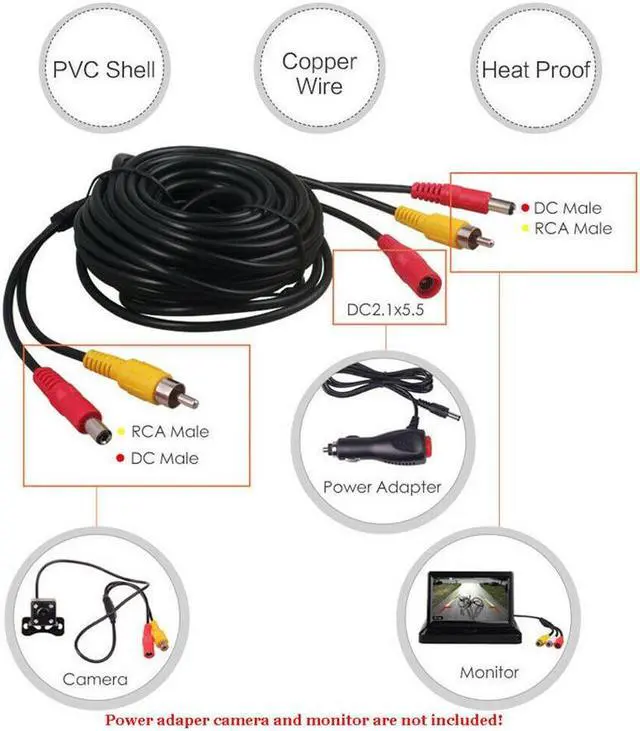 Main image of Paiying 7M Car RCA Power o Video AV Cable Extension Wire for Auto Reversing Camera