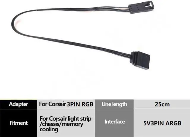 Alt view image 2 of 5 - Adapter cable works with 3-pin 5V Addressable RGB connectors For Aura/Mystic Light A-RGB to Corsair RGB Adapter