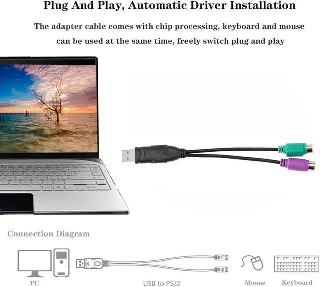 Alt view image 4 of 6 - USB (Male) to PS2 (Female) Adapter Cable USB Interface to PS/2 Port For Windows 98/Me/2000/XP