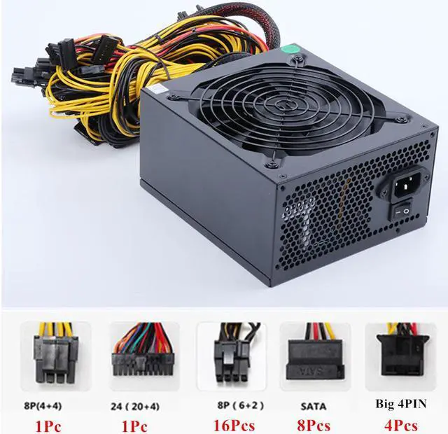 Alt view image 2 of 7 - 2000W Modular Power Supply For 6 GPU Rig Coin Mining Miner 95 Gold 160V-240V