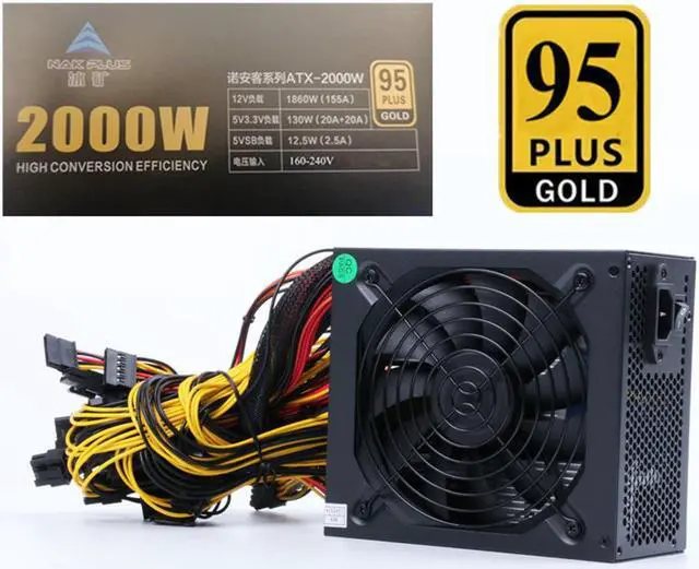 Alt view image 4 of 7 - 2000W Modular Power Supply For 6 GPU Rig Coin Mining Miner 95 Gold 160V-240V