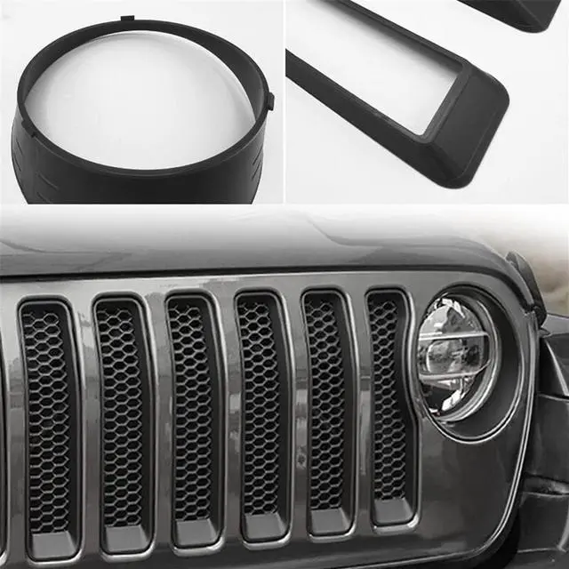 Alt view image 6 of 6 - Acaigel Mesh Grille Grill Insert + Headlight Turn Light Cover Trim For 2018-2022 Jeep Wrangler JL JLU