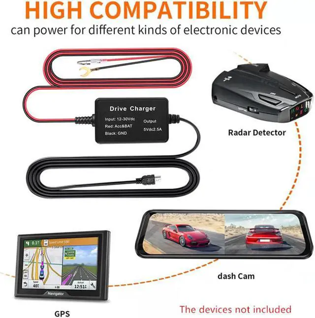 Alt view image 5 of 7 - Acaigel Car Dash Cam DVR Hardwire Cable Kit Video Recorder 12/24V To 5V Mini/ Micro USB Charger Line Kit
