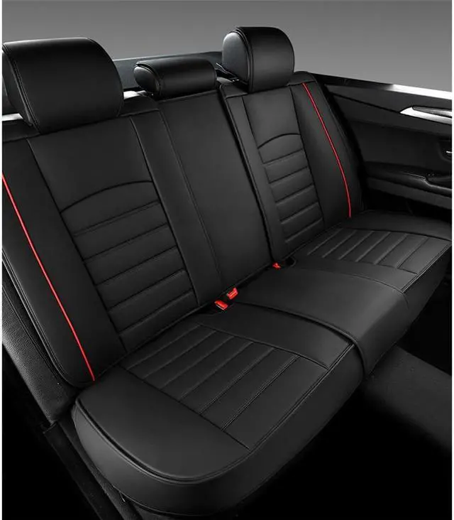 Alt view image 4 of 7 - Acaigel Black Red 5-Seats Luxury Wear-resistant Leather Seat Cover Full Set Seat Cushions Set