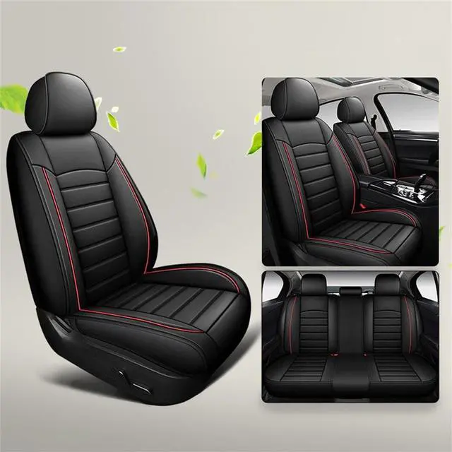 Main image of Acaigel Black Red 5-Seats Luxury Wear-resistant Leather Seat Cover Full Set Seat Cushions Set