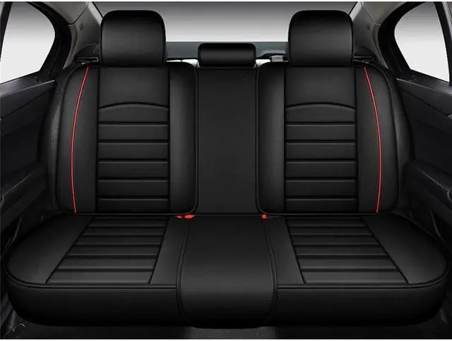Alt view image 2 of 7 - Acaigel Black Red 5-Seats Luxury Wear-resistant Leather Seat Cover Full Set Seat Cushions Set