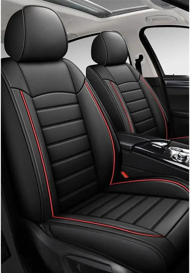 Alt view image 7 of 7 - Acaigel Black Red 5-Seats Luxury Wear-resistant Leather Seat Cover Full Set Seat Cushions Set