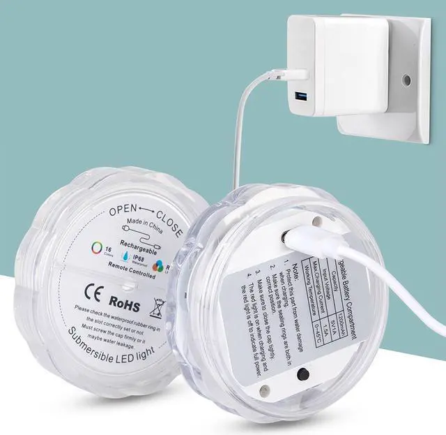 Alt view image 5 of 7 - Acaigel Rechargeable 16-Color Submersible LED Pool Lights with Remote Control (2 Pack)