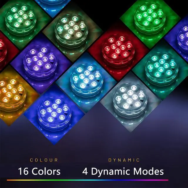 Alt view image 6 of 7 - Acaigel Rechargeable 16-Color Submersible LED Pool Lights with Remote Control (2 Pack)