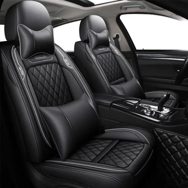 Alt view image 3 of 7 - FYUU Deluxe Edition PU Leather Embroidery Car Seat Cover Cushion Pad 6D Full Surround