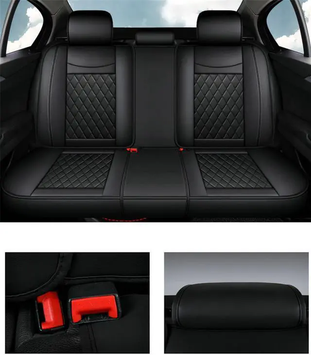 Alt view image 4 of 7 - FYUU Deluxe Edition PU Leather Embroidery Car Seat Cover Cushion Pad 6D Full Surround