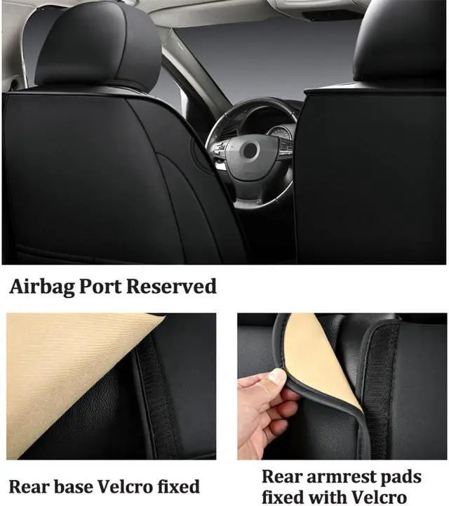 Alt view image 5 of 7 - FYUU Deluxe Edition PU Leather Embroidery Car Seat Cover Cushion Pad 6D Full Surround