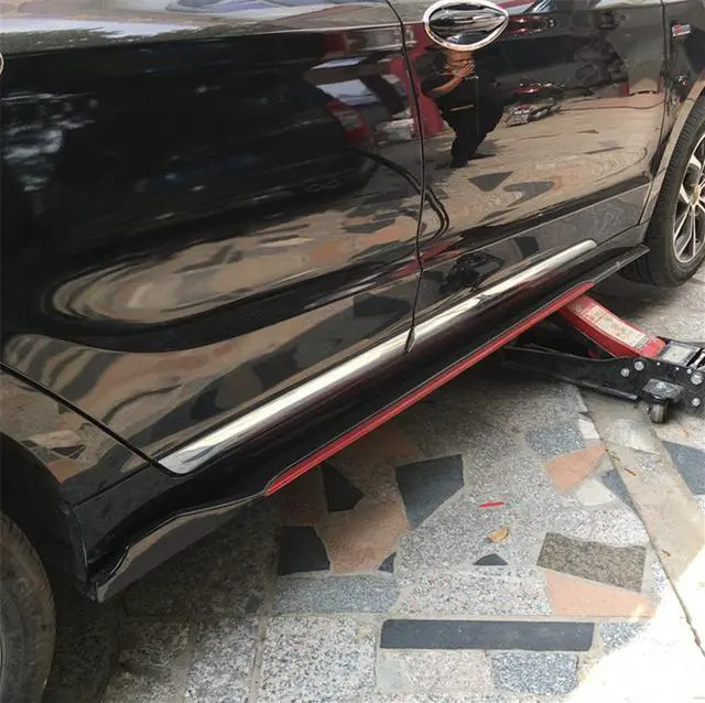 Alt view image 7 of 7 - Paiying 6Pcs 2.2m Glossy Black Red Car Side Skirts Lip Extension Panel Body Apron Kit US