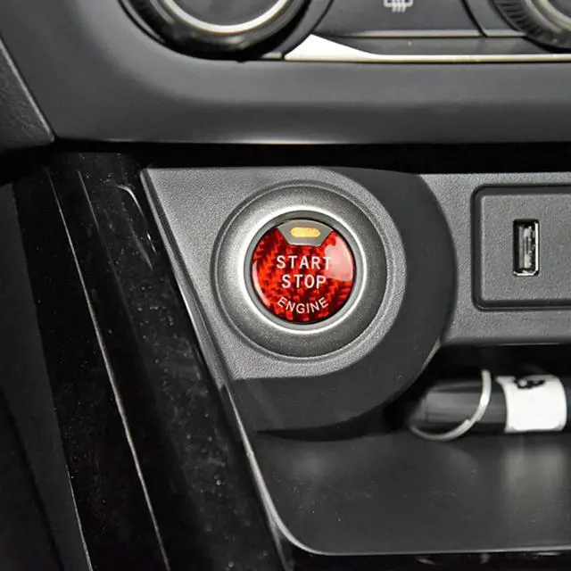 Alt view image 4 of 5 - Acaigel Carbon Fiber Engine Start Stop Push Button Cover Red For Infiniti Q50 Q60 Nissan Sunny
