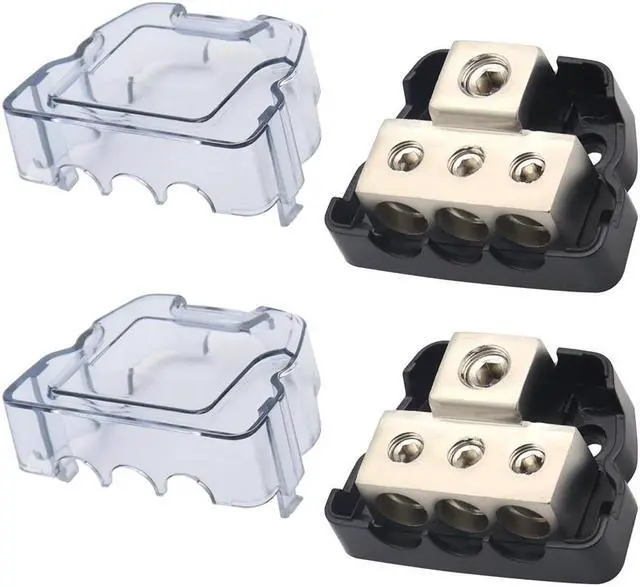 Alt view image 3 of 5 - Yassdwbn 2Set 3Way Distribution Block Car Audio Power Wire Splitter 0 Gauge in4 Gauge Out