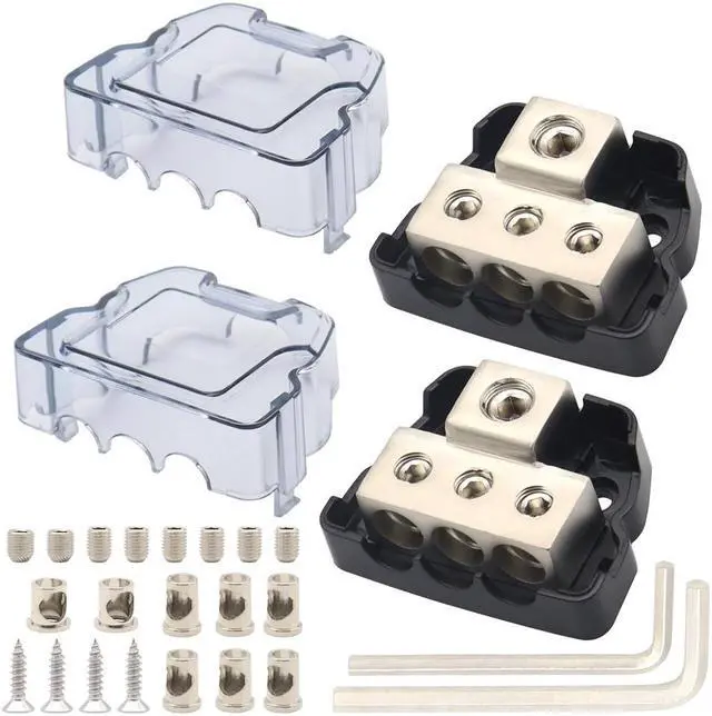 Alt view image 4 of 5 - Yassdwbn 2Set 3Way Distribution Block Car Audio Power Wire Splitter 0 Gauge in4 Gauge Out