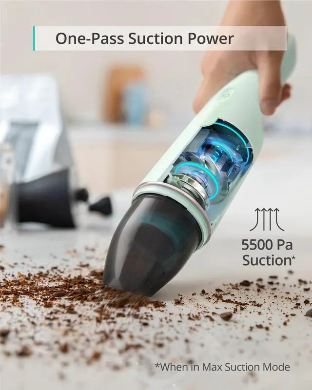 Alt view image 5 of 5 - eufy by anker, HomeVac H11, Cordless Handheld Vacuum Cleaner, Ultra-lightweight 1.2lbs, 5500Pa Suction Power, USB Charging, For Home Cleaning, Frosted Mint