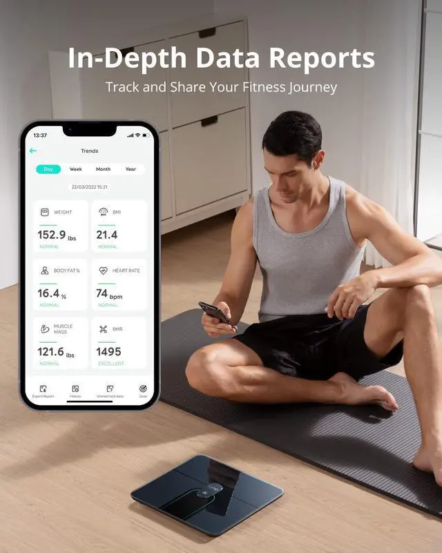 Alt view image 5 of 7 - eufy by Anker Smart Scale P2 Pro Digital Bathroom Scale w/ Wi-Fi Bluetooth, 16 Measurements,Include Weight, Heart Rate, Body Fat, BMI, Muscle Bone Mass, 3D Virtual Body Mode, 50 g/0.1 lb High Accuracy