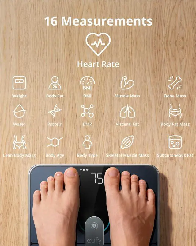 Alt view image 2 of 7 - eufy by Anker Smart Scale P2 Pro Digital Bathroom Scale w/ Wi-Fi Bluetooth, 16 Measurements,Include Weight, Heart Rate, Body Fat, BMI, Muscle Bone Mass, 3D Virtual Body Mode, 50 g/0.1 lb High Accuracy