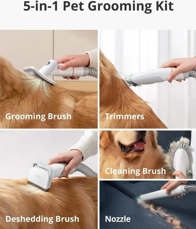 Alt view image 4 of 6 - eufy Clean by Anker N930 Pet Grooming Kit with Vacuum, 5-in-1 Grooming Kit, Strong Suction, 4.5L Large Capacity Dust Box, Low Noise, Grooming, Deshedding, Trimmers, Nozzle, Cleaning Brush for Dogs