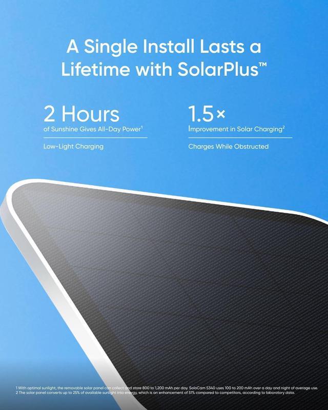 Alt view image 3 of 6 - eufy Security SoloCam S340, Solar Security Camera, Wireless Outdoor Camera, 360° Surveillance, No Blind Spots, 2.4 GHz Wi-Fi, No Monthly Fee, HomeBase S380 Compatible