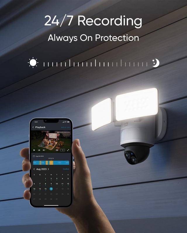 Alt view image 5 of 7 - eufy Security Floodlight Camera E340 Wired, 360° Pan and Tilt, 24/7 Recording, Dual-Band Wi-Fi, 2,000 Lumens, Motion-Activated, Dual Camera, HomeBase 3 Compatible, Local Storage, No Monthly Fee