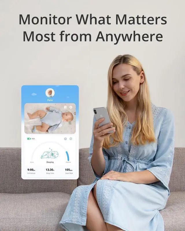Alt view image 6 of 6 - eufy Baby Smart Sock Baby Monitor with 2.4 GHz Wi-Fi, Track Sleep Patterns, Naps, Heart Rate, and Blood Oxygen Levels, 2K Camera, AI Cry Detection, Pan and Tilt, No Monthly Fee (Renewed)