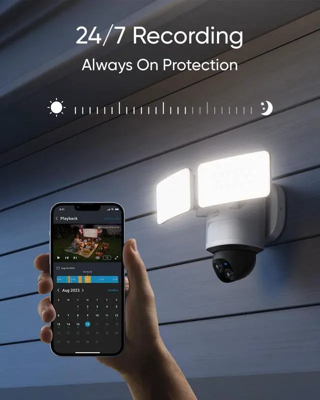 Alt view image 5 of 7 - eufy Security Floodlight Camera E340 Wired,360° Pan and Tilt,24/7 Recording,Dual-Band Wi-Fi, 2,000 Lumens,Motion-Activated,Dual Camera,HomeBase 3 Compatible,Local Storage,No Monthly Fee (Renewed)