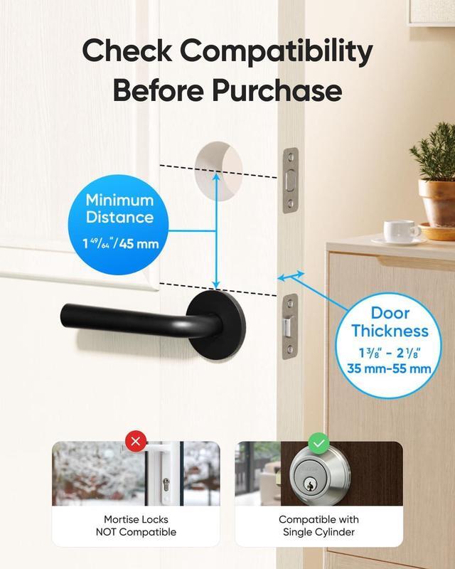 Alt view image 6 of 6 - eufy Security Smart Lock C220, Fingerprint Keyless Entry Door Lock, Built-in Wi-Fi, App Remote Control, Front Door Smart Lock Deadbolt, 8Months Battery, Reliable Power, IP53 Waterproof (Renewed)