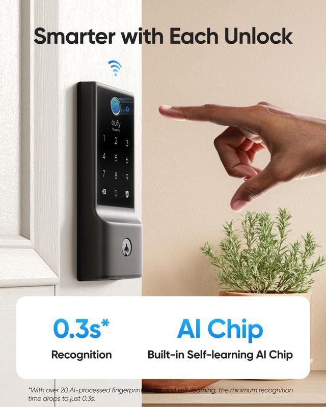Alt view image 2 of 6 - eufy Security Smart Lock C220, Fingerprint Keyless Entry Door Lock, Built-in Wi-Fi, App Remote Control, Front Door Smart Lock Deadbolt, 8Months Battery, Reliable Power, IP53 Waterproof (Renewed)