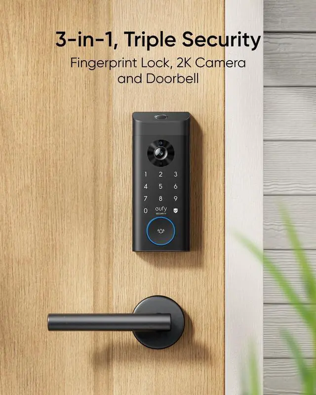 Alt view image 2 of 7 - eufy Security Video Smart Lock E330, 3-in-1 Camera+Doorbell+Fingerprint Keyless Entry Door Lock, WiFi Door Lock,App Remote Control,2K HD,Doorbell Camera,No Monthly Fee (Renewed)