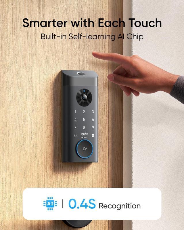 Alt view image 4 of 7 - eufy Security Video Smart Lock E330, 3-in-1 Camera+Doorbell+Fingerprint Keyless Entry Door Lock, WiFi Door Lock,App Remote Control,2K HD,Doorbell Camera,No Monthly Fee (Renewed)