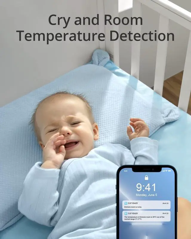 Alt view image 5 of 6 - eufy Baby Wi-Fi Baby Monitor 2K with Noise Detection, Night Vision, Room Temperature Detection, Camera, Easy Setup, User-Friendly App, Requires 2.4GHz Wi-Fi (Renewed)