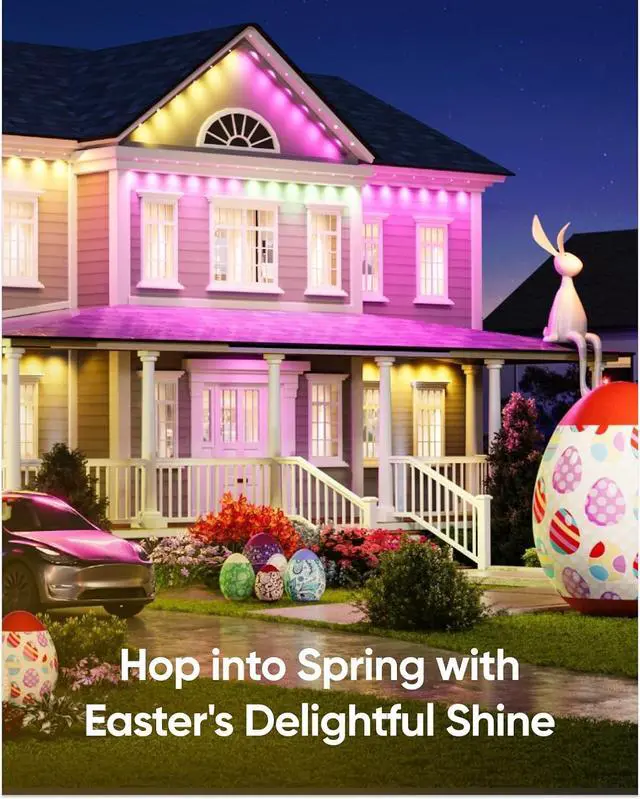 Alt view image 2 of 7 - eufy Permanent Outdoor Lights E120, 100ft with 60 Dual-LED RGB and Warm White Eave Lights, App Control, AI Light Design, Endless Themes for Halloween Décor, Christmas Lights, Links with Cameras