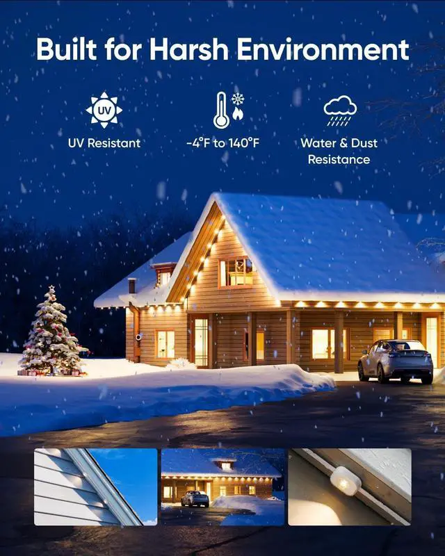 Alt view image 5 of 7 - eufy Permanent Outdoor Lights E120, 100ft with 60 Dual-LED RGB and Warm White Eave Lights, App Control, AI Light Design, Endless Themes for Halloween Décor, Christmas Lights, Links with Cameras