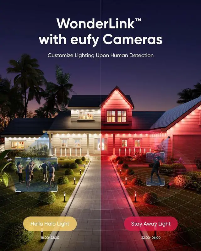 Alt view image 4 of 6 - eufy Permanent Outdoor Lights E22, 100ft with 60 Triple-LED Lights, Smart RGBWW Lights, Daily and Festive, Up to IP67 Waterproof, AI Lighting Themes for Halloween, Christmas Lights, Links with Cameras