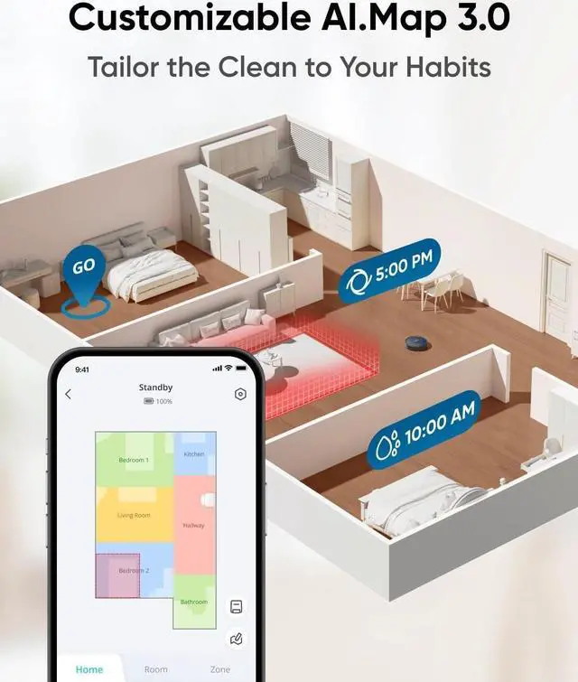 Alt view image 6 of 6 - eufy X10 Pro Omni Robot Vacuum and Mop with 8,000 Pa Suction, Dual Mops with 12 mm Auto-Lift and Carpet Detection, AI Obstacle Avoidance, Auto Mop Washing, Auto Drying, Self-Emptying (Renewed)