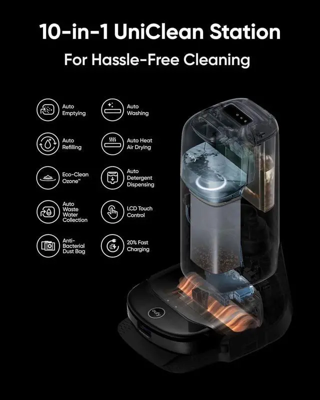 Alt view image 3 of 6 - eufy Robot Vacuum Omni S1 Pro with All-in-One Station, Floor Washing Robot Vacuum and Mop, Eco-Clean Ozone, 8000 Pa Suction, Obstacle Avoidance, Auto Mop Washing & Drying, Self-Emptying