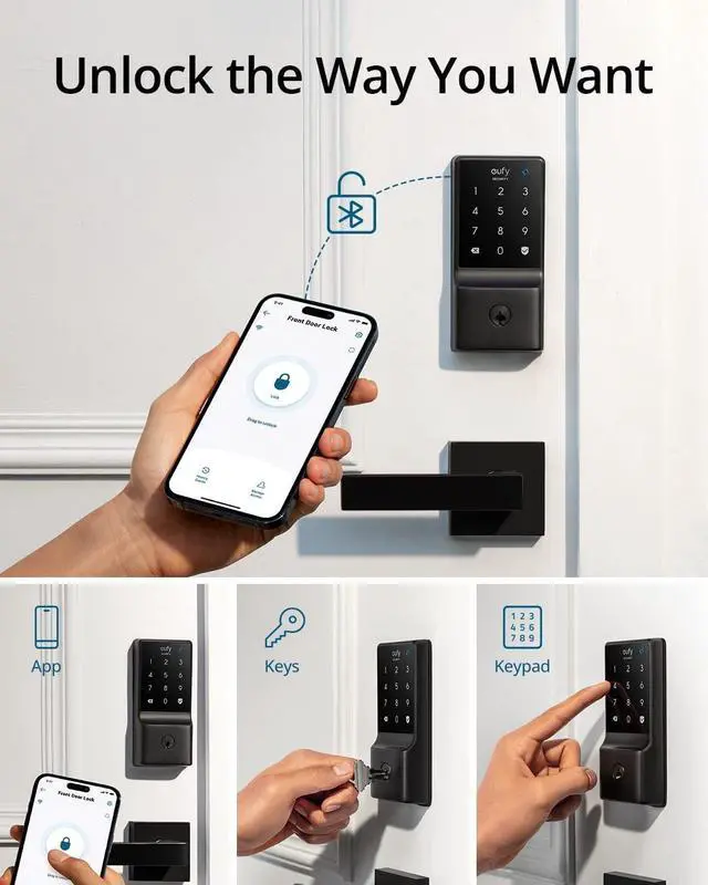Alt view image 4 of 7 - eufy Security Smart Lock C210, Keyless Entry Door Lock for Front Door, Built-in WiFi Deadbolt, No Bridge Required, Easy Installation, Touchscreen Keypad, App Remote Control, 4 AA Batteries, Nickel